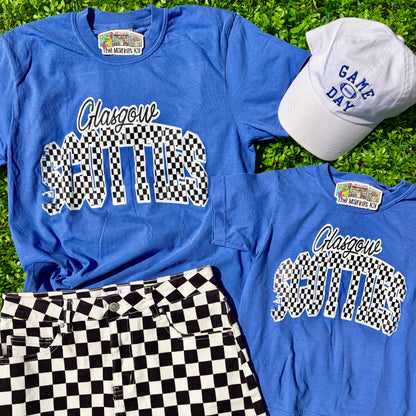 Checkered Glasgow Scotties Comfort Color Tee - Blue (Adult & Youth)