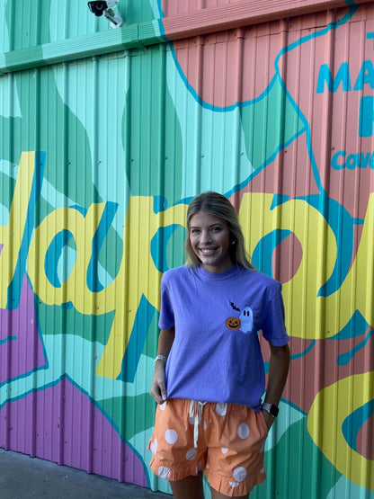 Spooky Trio Embroidered Comfort Colors Tee: Purple