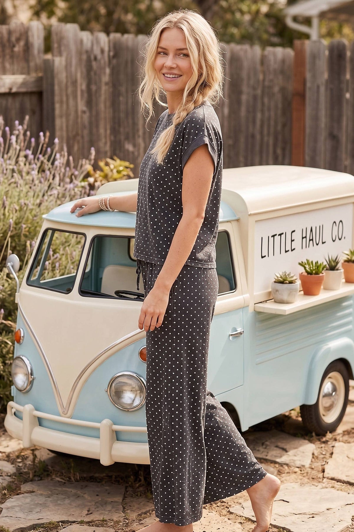 Scuba Lounge Set: Blackish Charcoal Polka Dot
