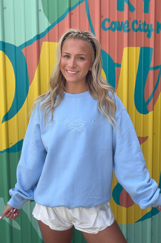 Embroidered Mama Sweatshirt - Light Blue
