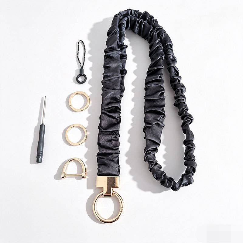 Fabric Stretchy Scrunchie Neck Lanyard: Black