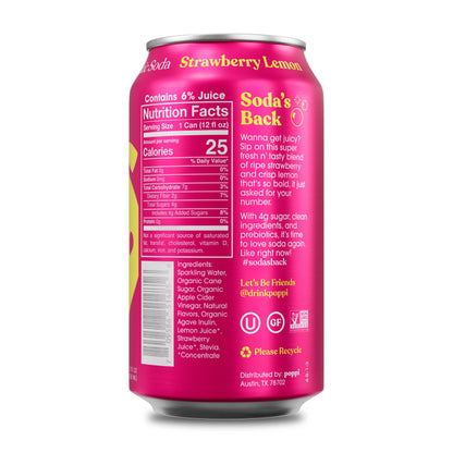 Poppi Prebiotic Soda, Strawberry Lemon, 12oz
