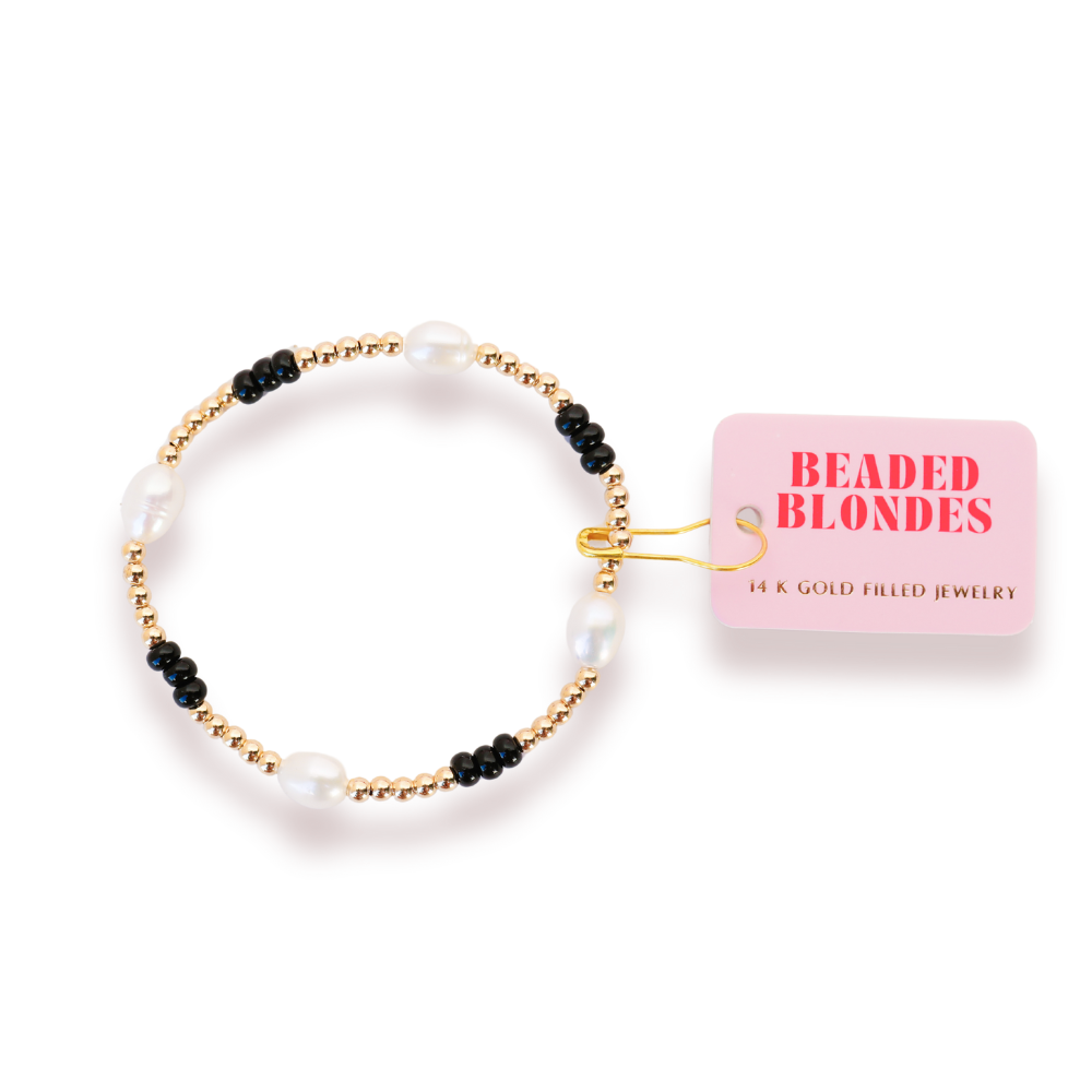 Black School Spirit Pearl Poppi Bracelet: Standard 6.75 inch