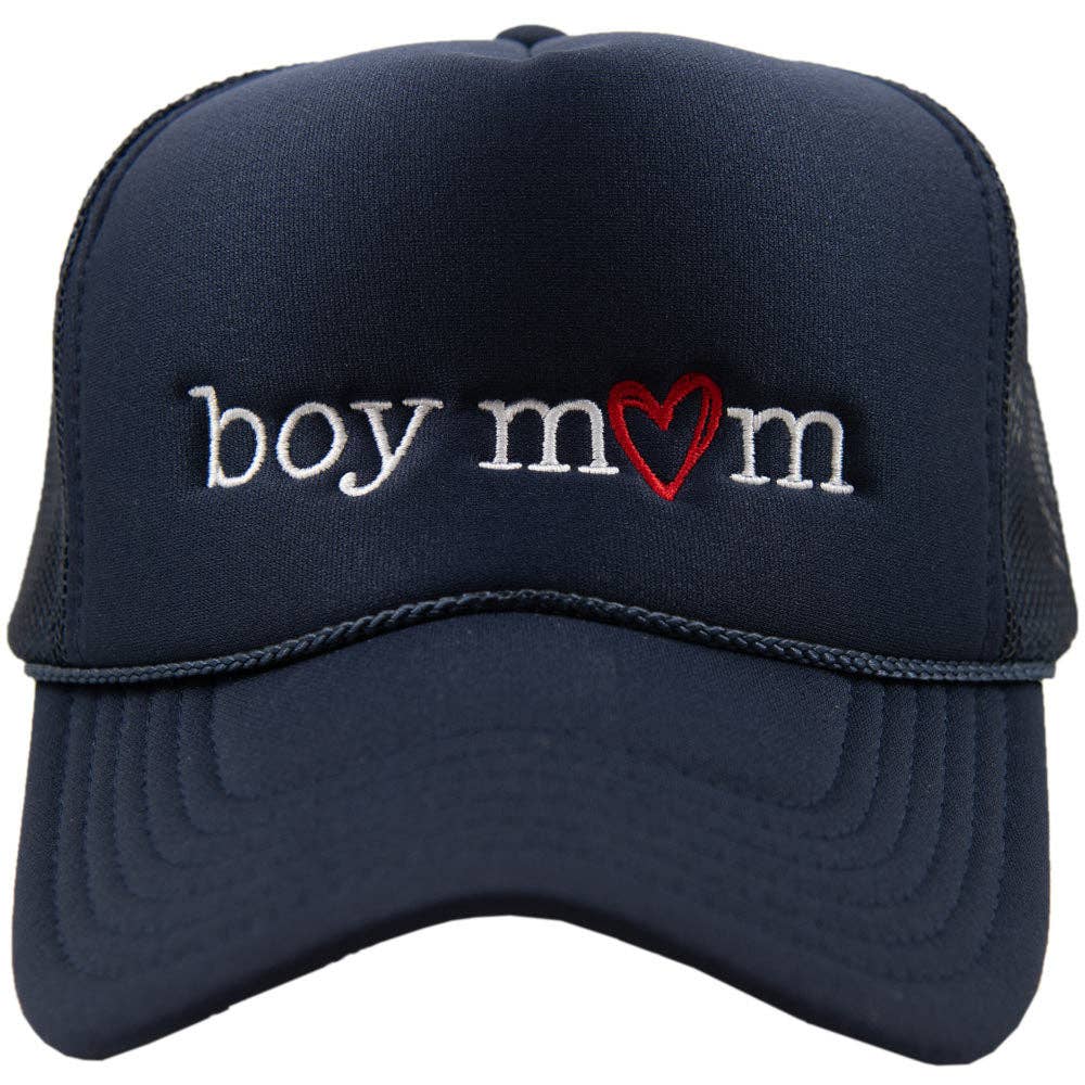 Boy Mom (Red Heart) Mother's Day Foam Trucker Hat: Navy