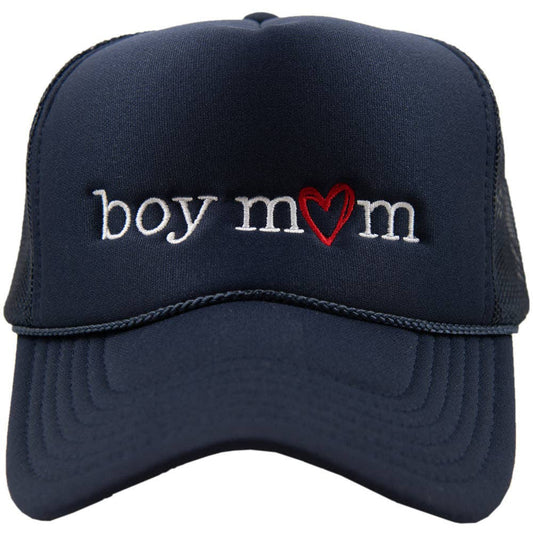 Boy Mom (Red Heart) Mother's Day Foam Trucker Hat: Navy