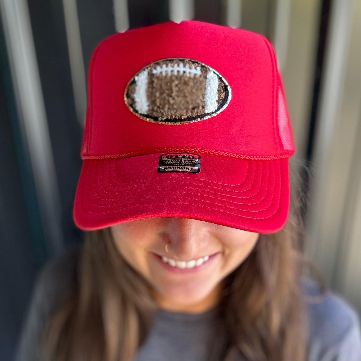 Football Chenille Patch Trucker Hat (Options)