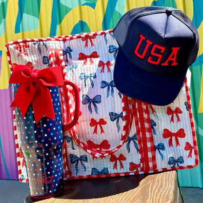 Americana Red and Blue Bow Tote Bag