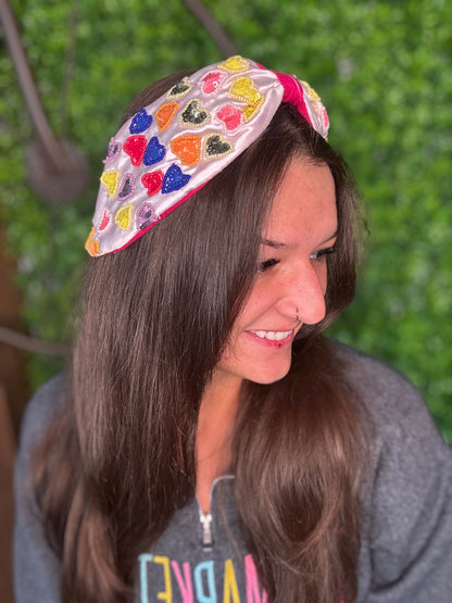 Multicolor Sequined Heart Seed Bead Headband