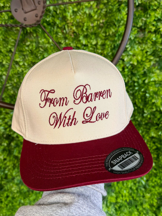 From Barren With Love Embroidered Hat: Burgundy & Tan