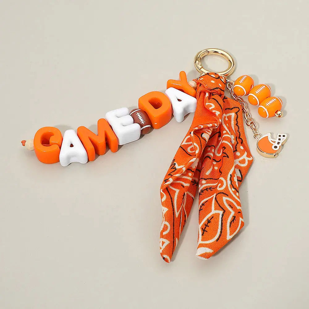 Gameday Football Helmet Charm Bandana Keychain/Bag Charm - Orange/White