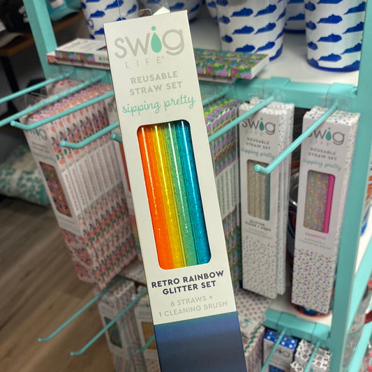 Swig Reusable Straw Set Retro Rainbow Glitter Set