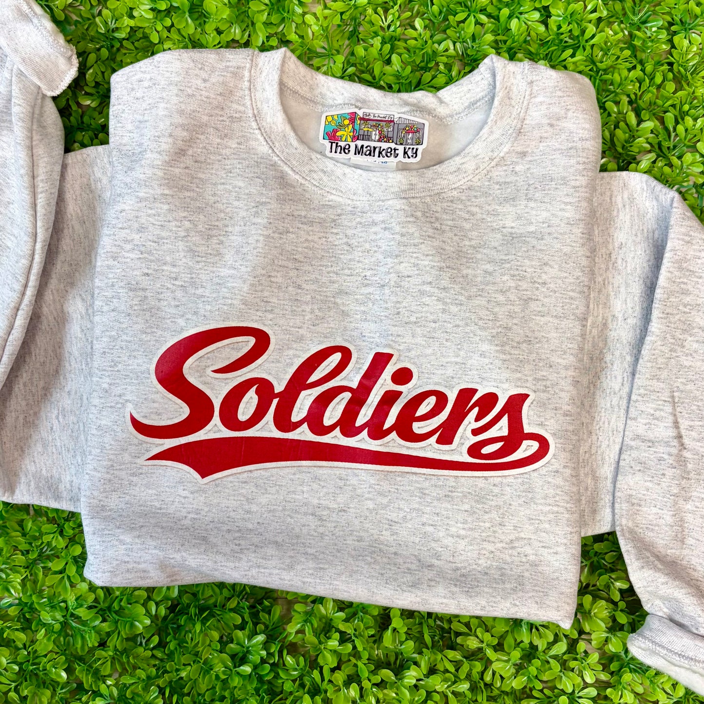 Soldiers Varsity Script Tee or Sweatshirt - Ash Grey/Red