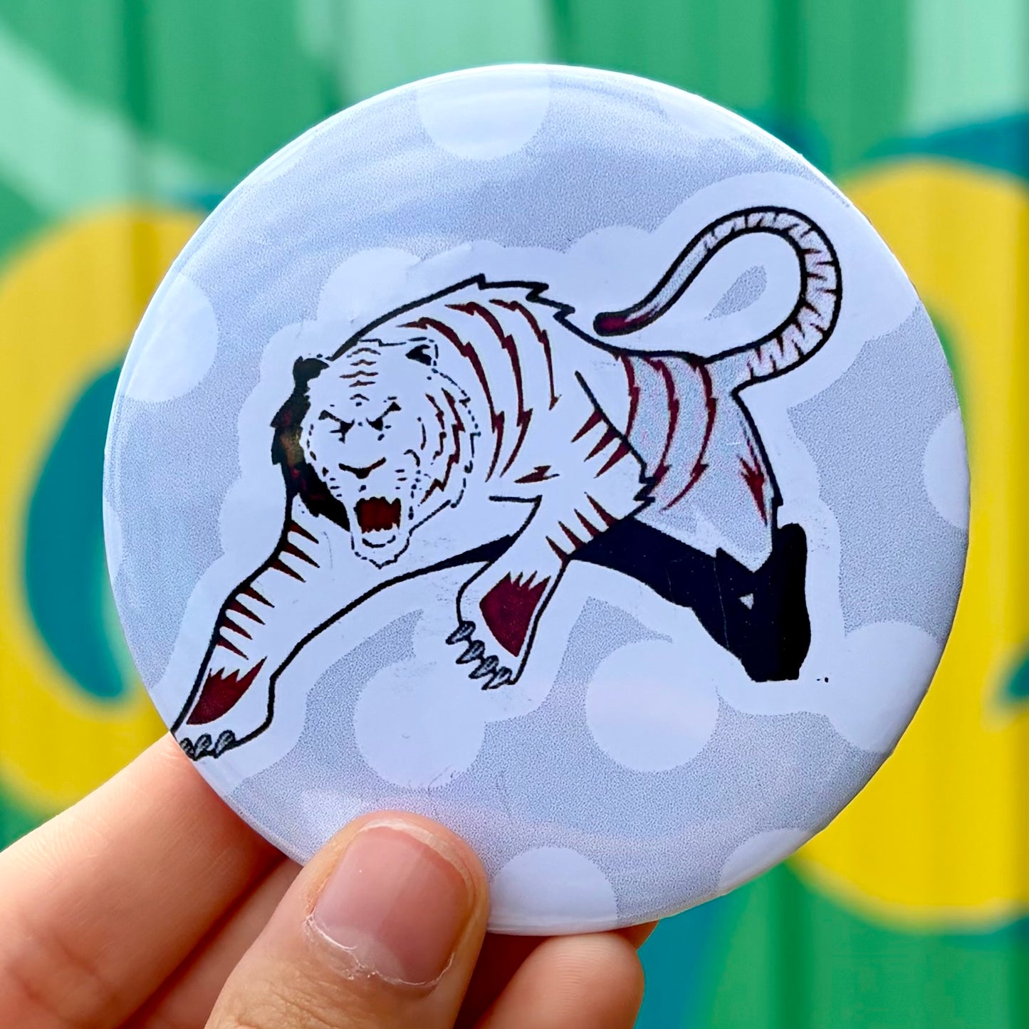 Tiger Mascot Polka Dots Button