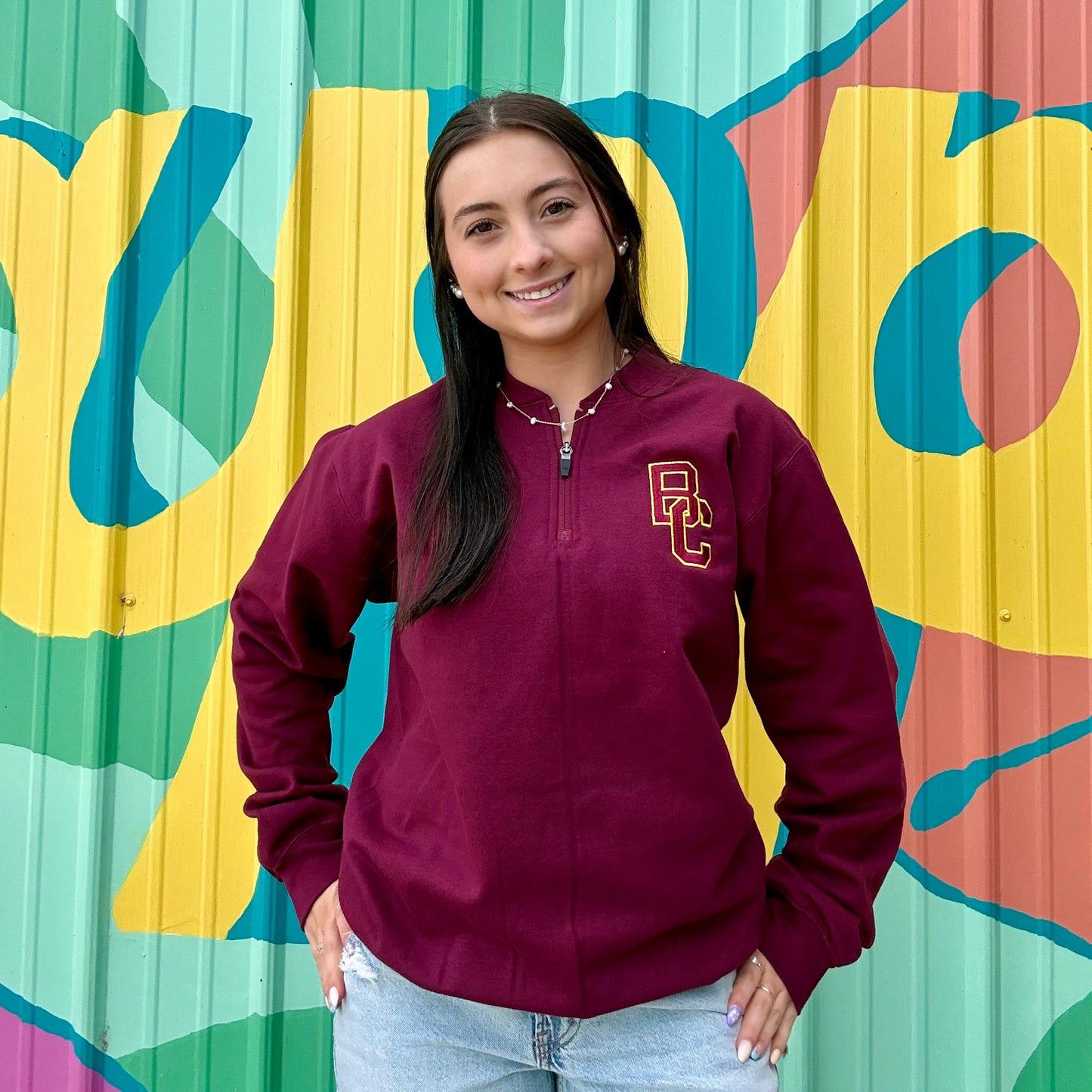 BC Embroidered Quarter Zip - Burgundy