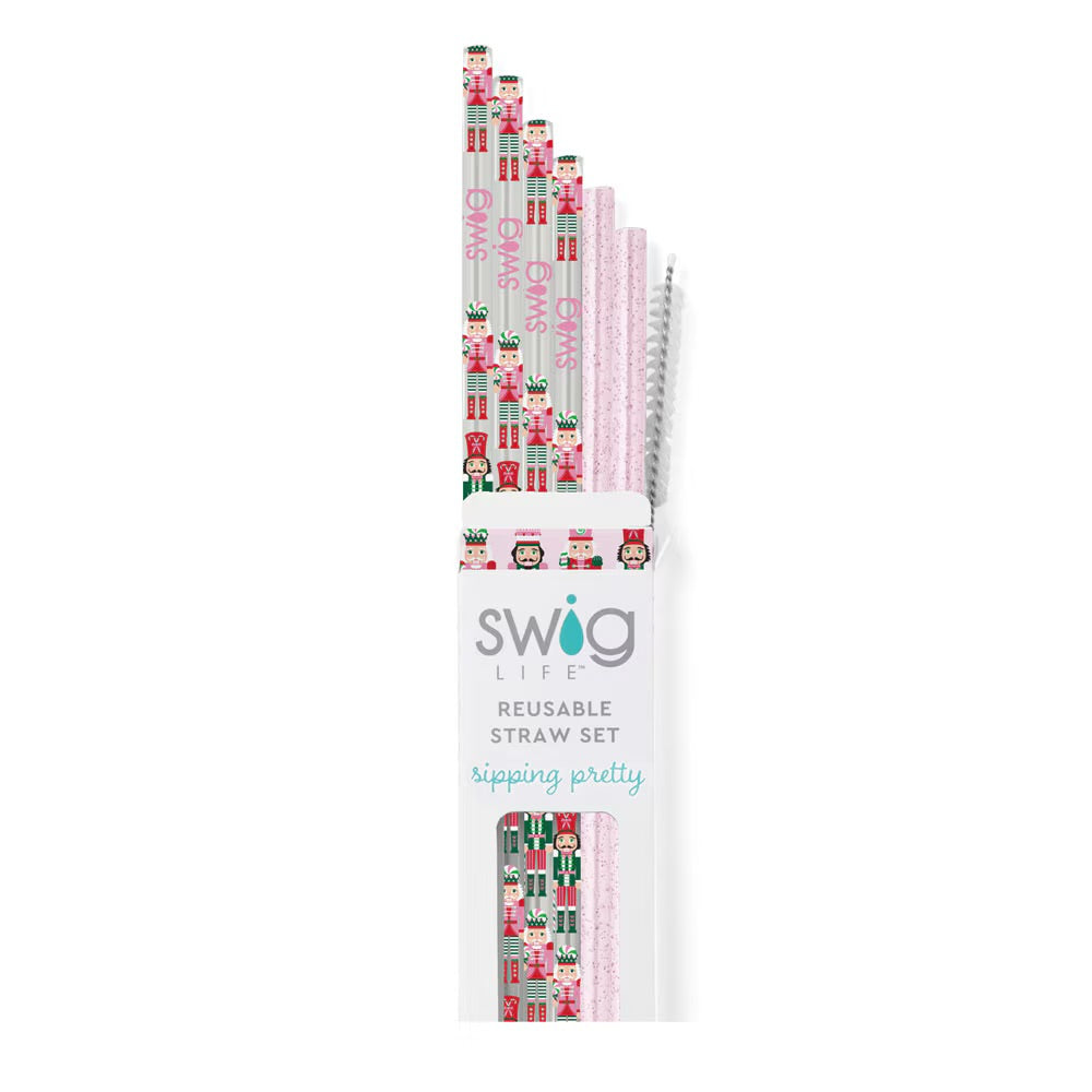 Sugar Plum Soldiers Swig Glitter Reusable Straw Set
