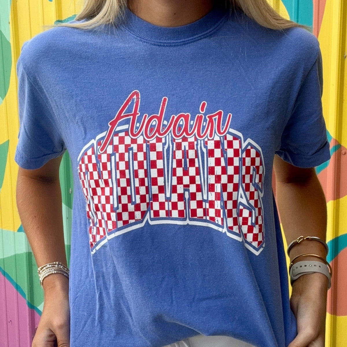 Checkered Adair Indians Comfort Colors Tee