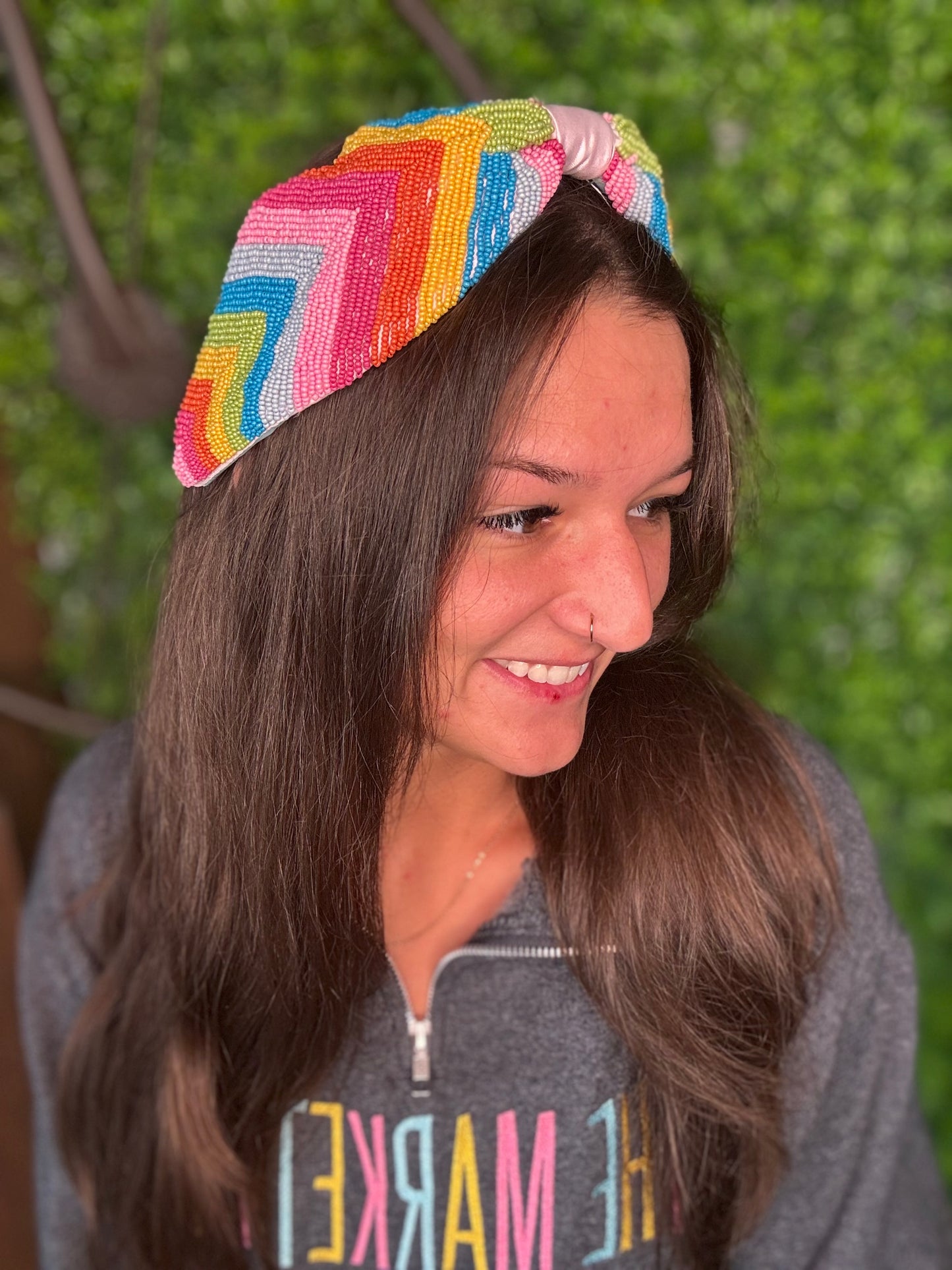 Rainbow Chevron Striped Seed Bead Headband