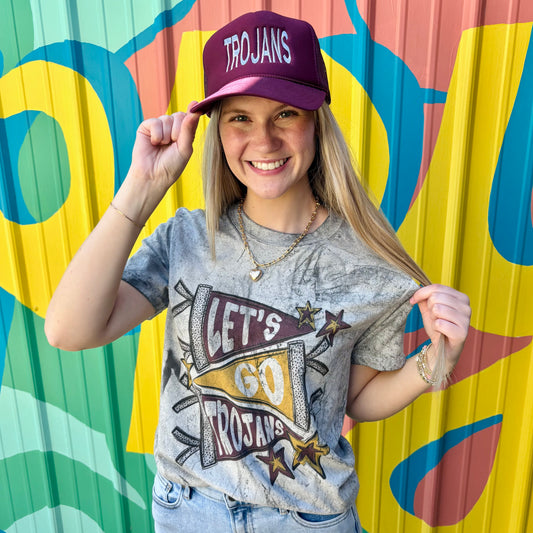 Trojans Pennants Acid Wash Comfort Colors Tee- Grey