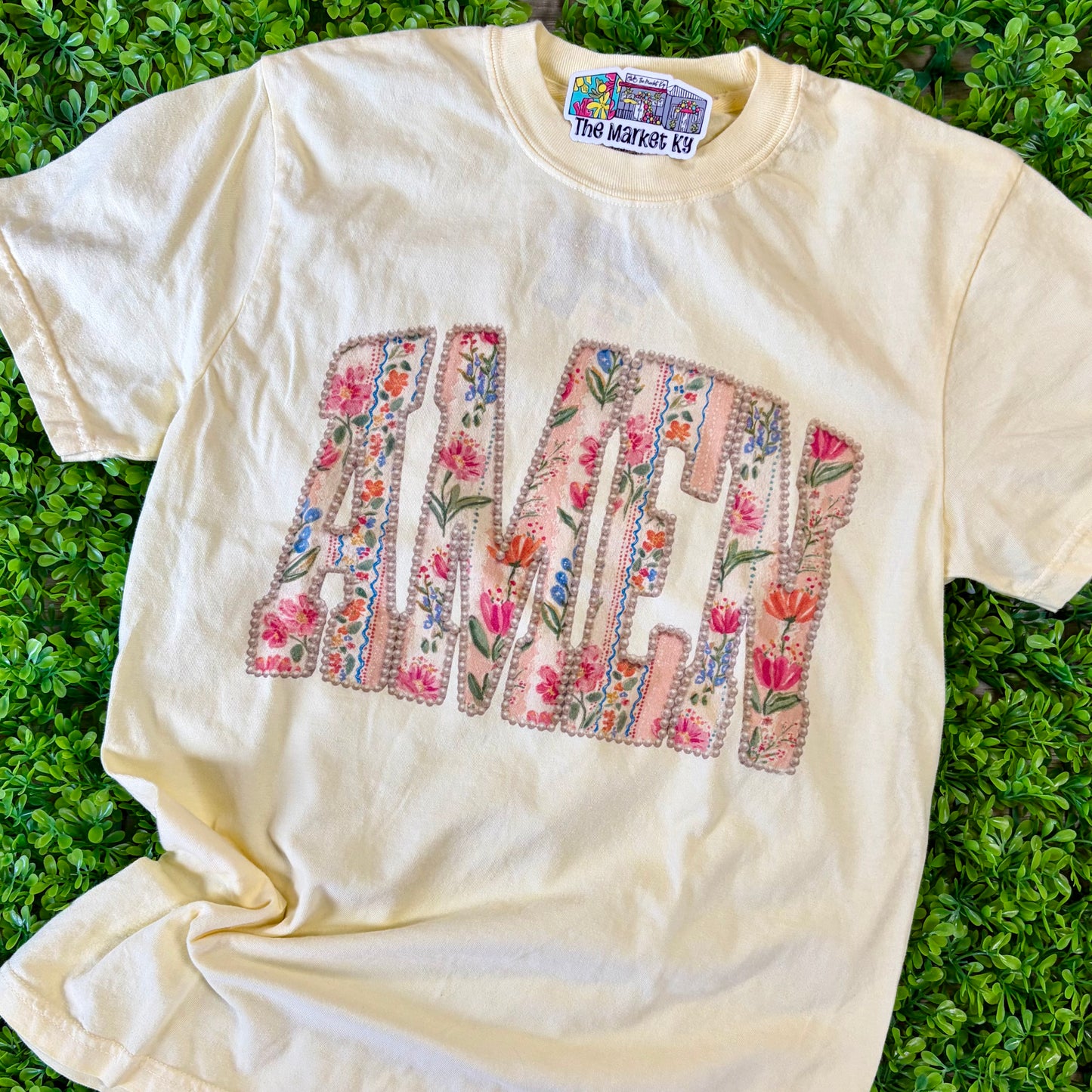 Amen Vintage Florals & Pearls Comfort Colors Tee