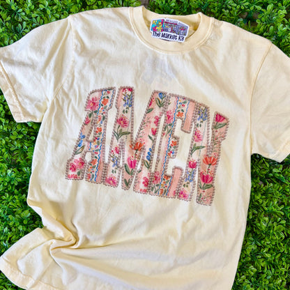 Amen Vintage Florals & Pearls Comfort Colors Tee