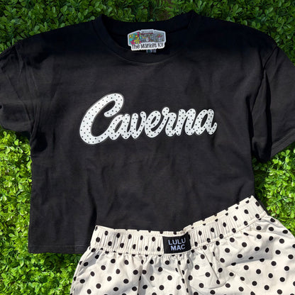 Caverna Polka Dot Script Crop Tee - Black