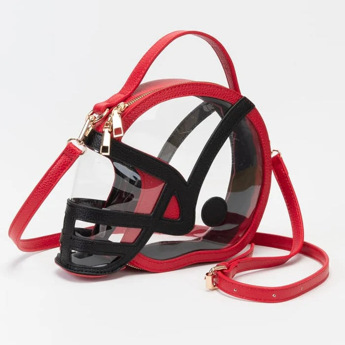 Clear Gameday Football Helmet Shaped Crossbody/Handbag - Red/Black