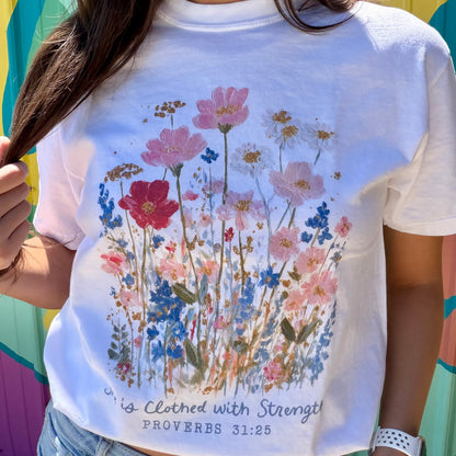 Proverbs 31:25 Floral Comfort Colors Tee