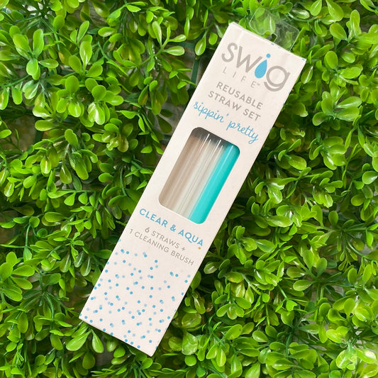 Swig Mini Reusable Straw Set Clear + Aqua