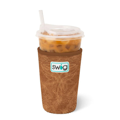 Saddle Stitch Cognac Swig Iced Cup Coolie (Medium)