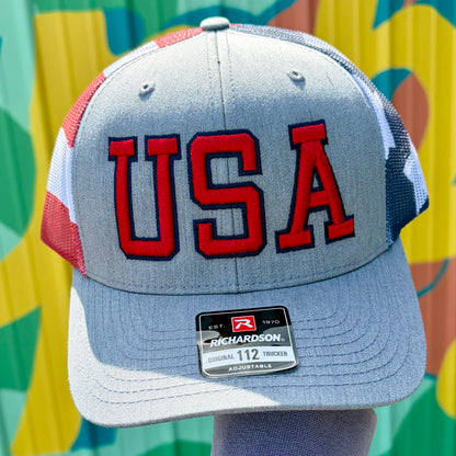 USA Embroidered Trucker Hat- Flag Detail