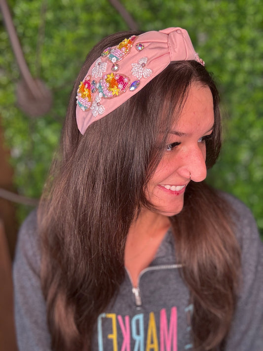 Easter Egg & Bows Seed Bead & Rhinestones Headband