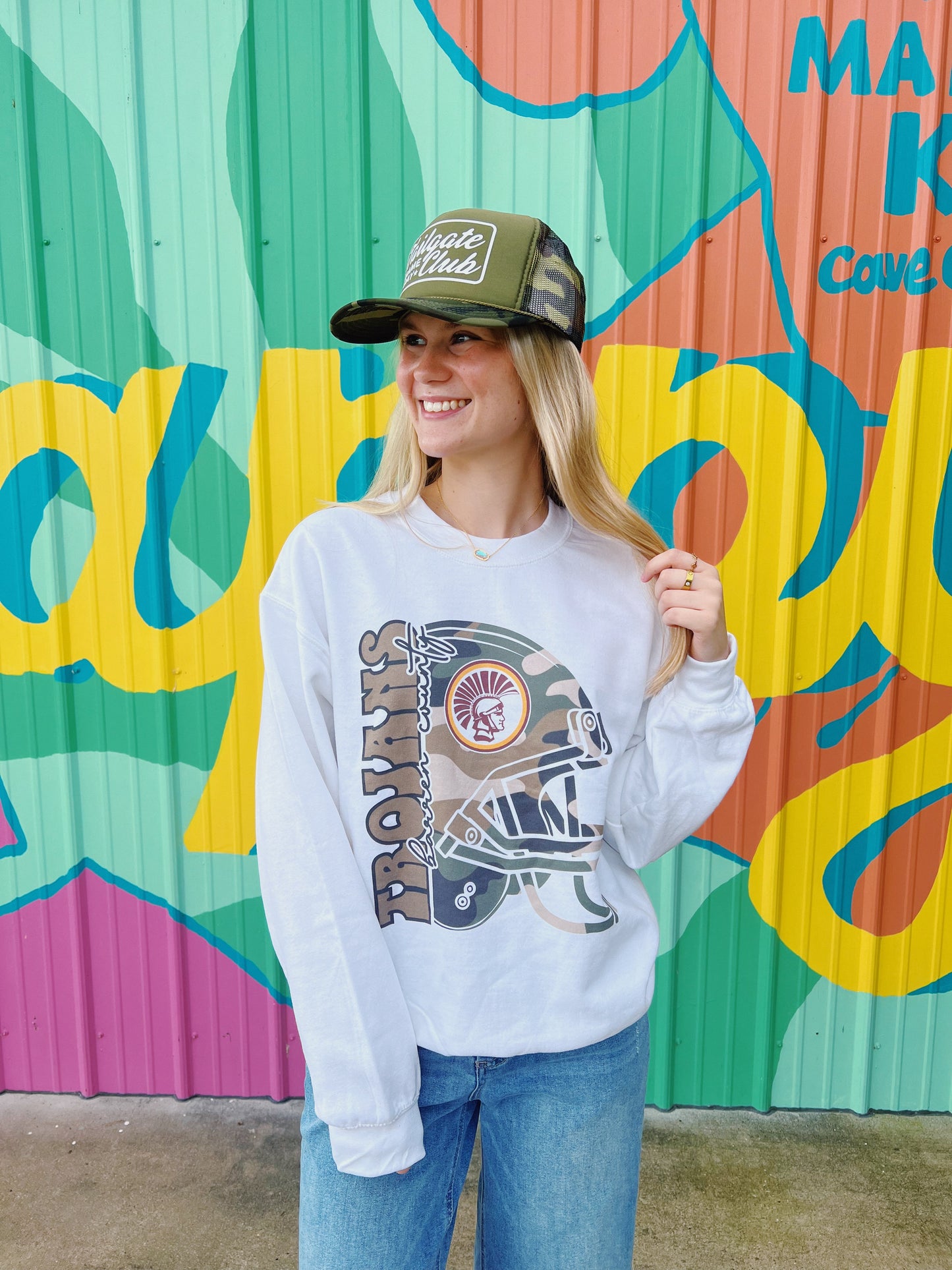 Camo Trojans Football Crewneck