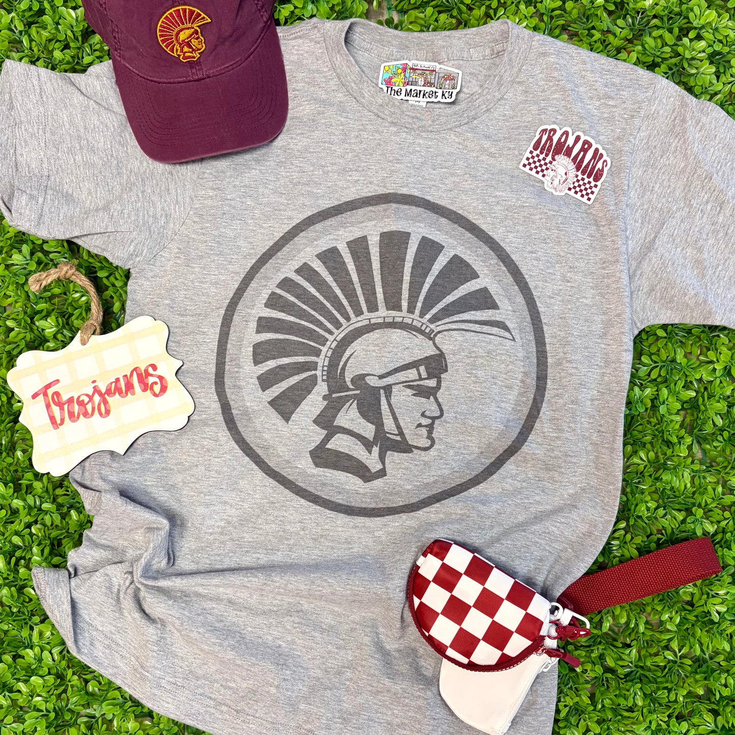 Trojan Head Mascot Grey On Grey Tee