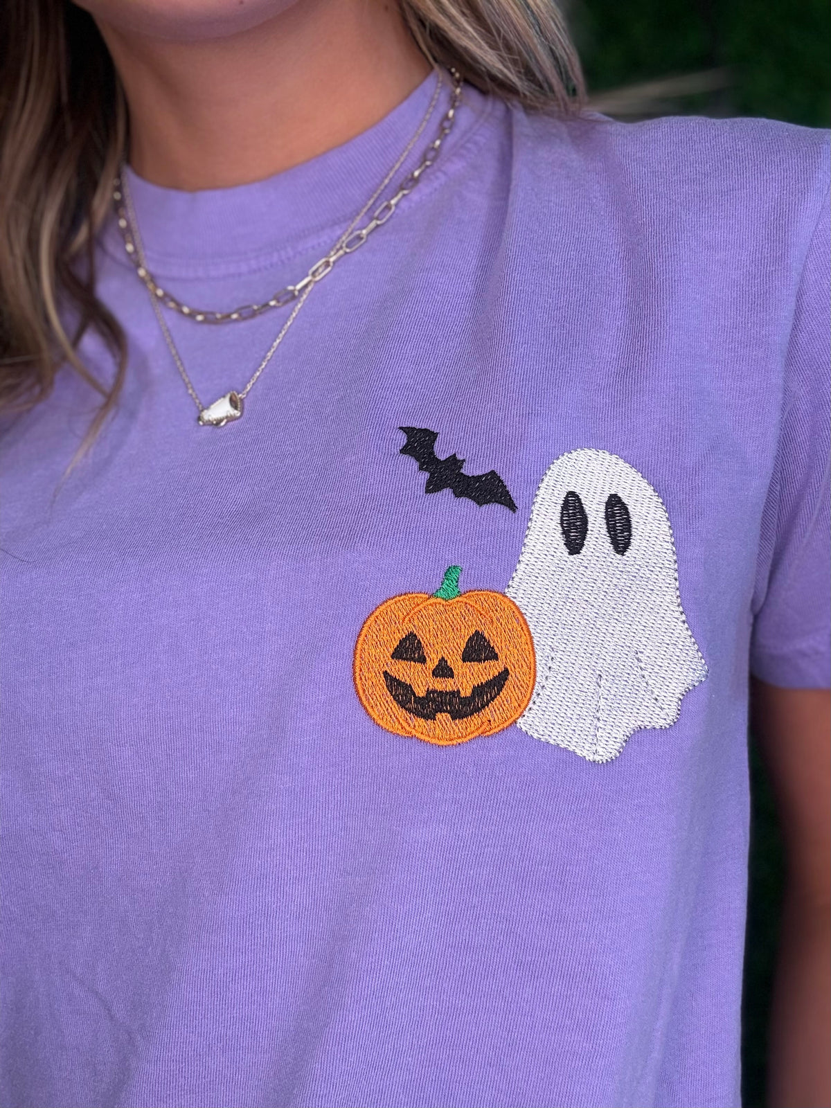 Spooky Trio Embroidered Comfort Colors Tee: Purple