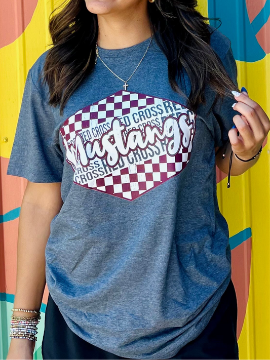 Red Cross Mustangs Checkerboard Tee (Youth & Adult)