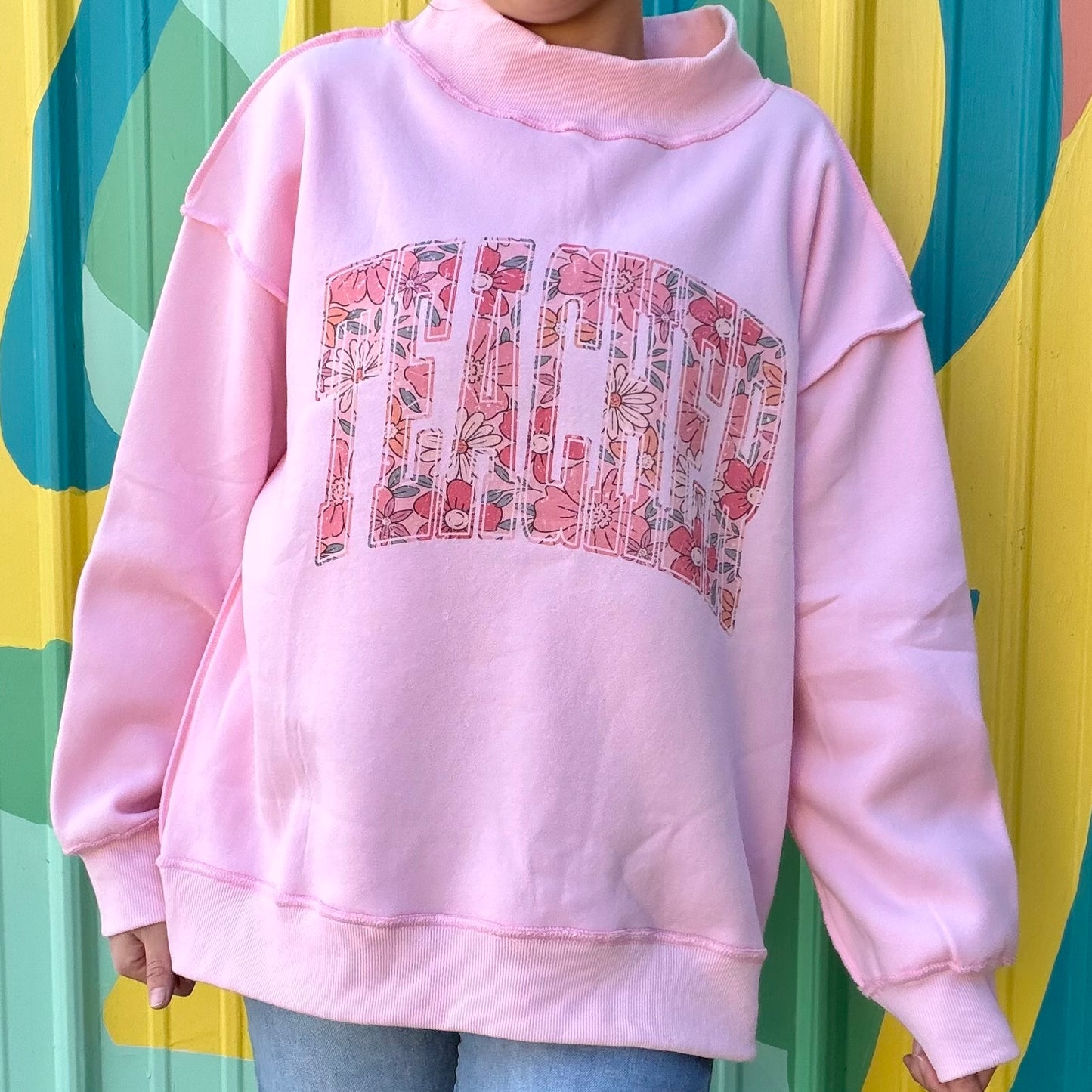 Teacher Florals Pink Mock Neck