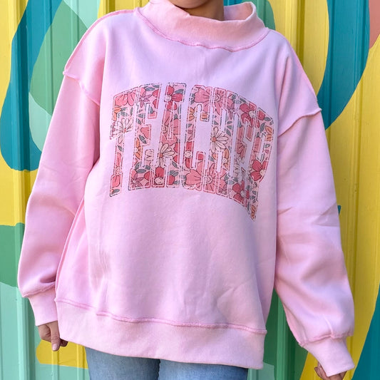 Teacher Florals Pink Mock Neck