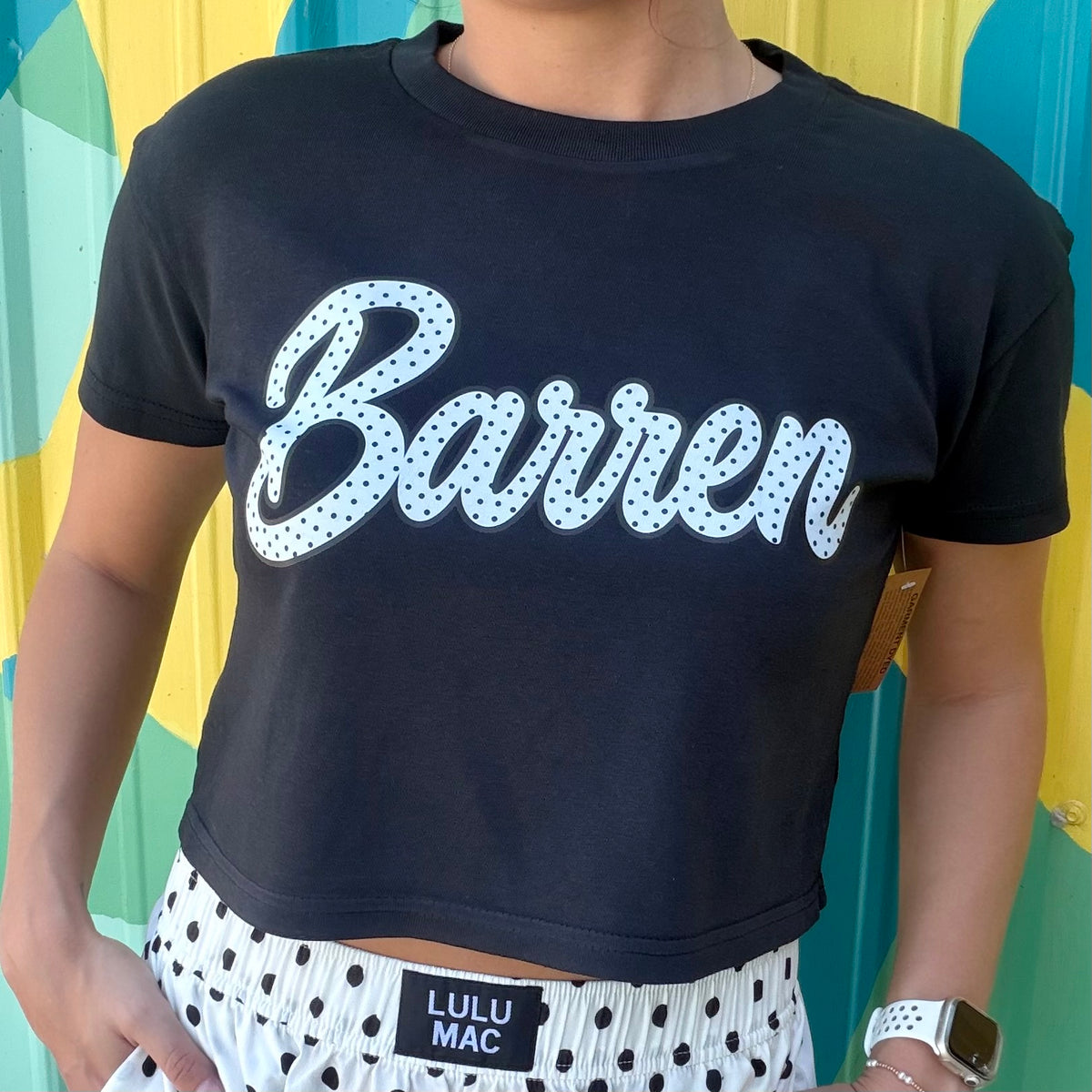 Barren Polka Dot Script Crop Tee - Black