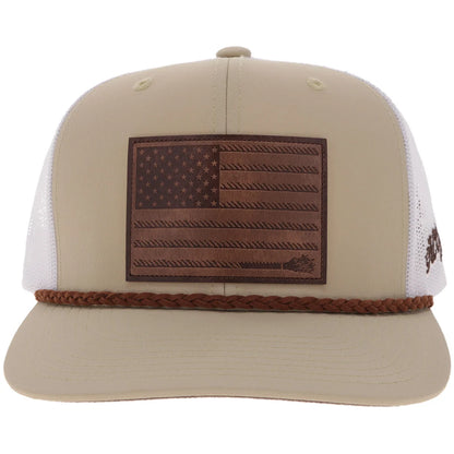 Hooey Liberty Roper Men’s Trucker Hat - Tan/White w/ Leather Patch