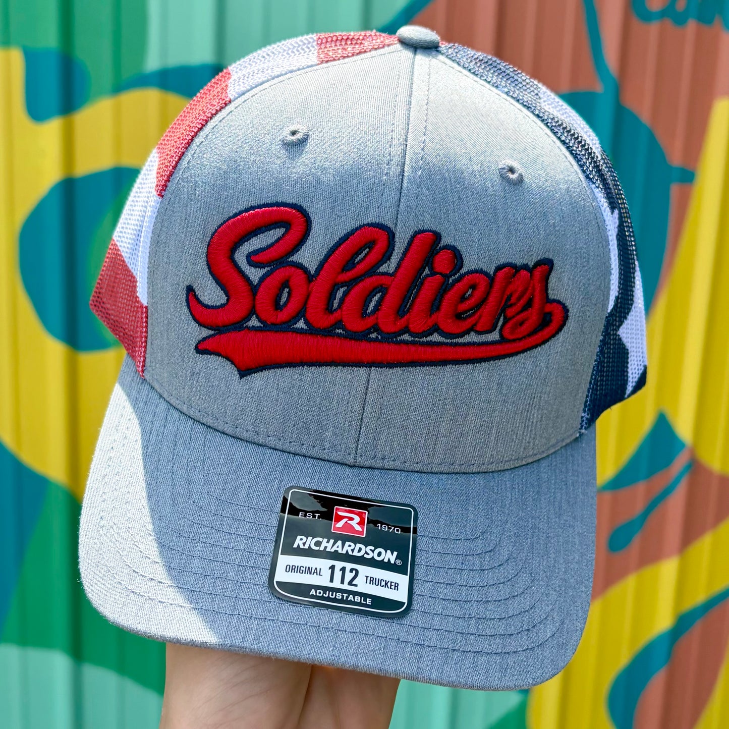 Soldiers Embroidered Trucker Hat- Navy/Red Flag