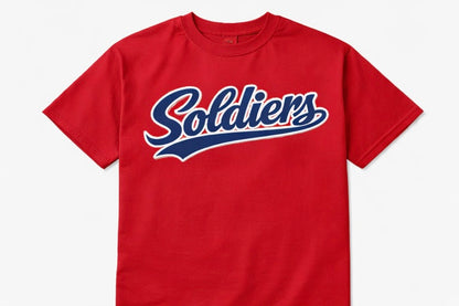 Soldiers Varsity Script Tee or Sweatshirt - Red/Navy