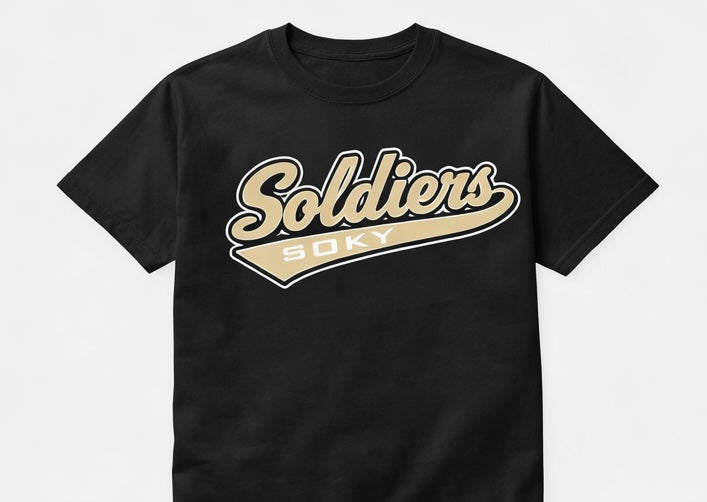 SOKY Soldiers Varsity Script Tee or Sweatshirt - Black/Vegas Gold