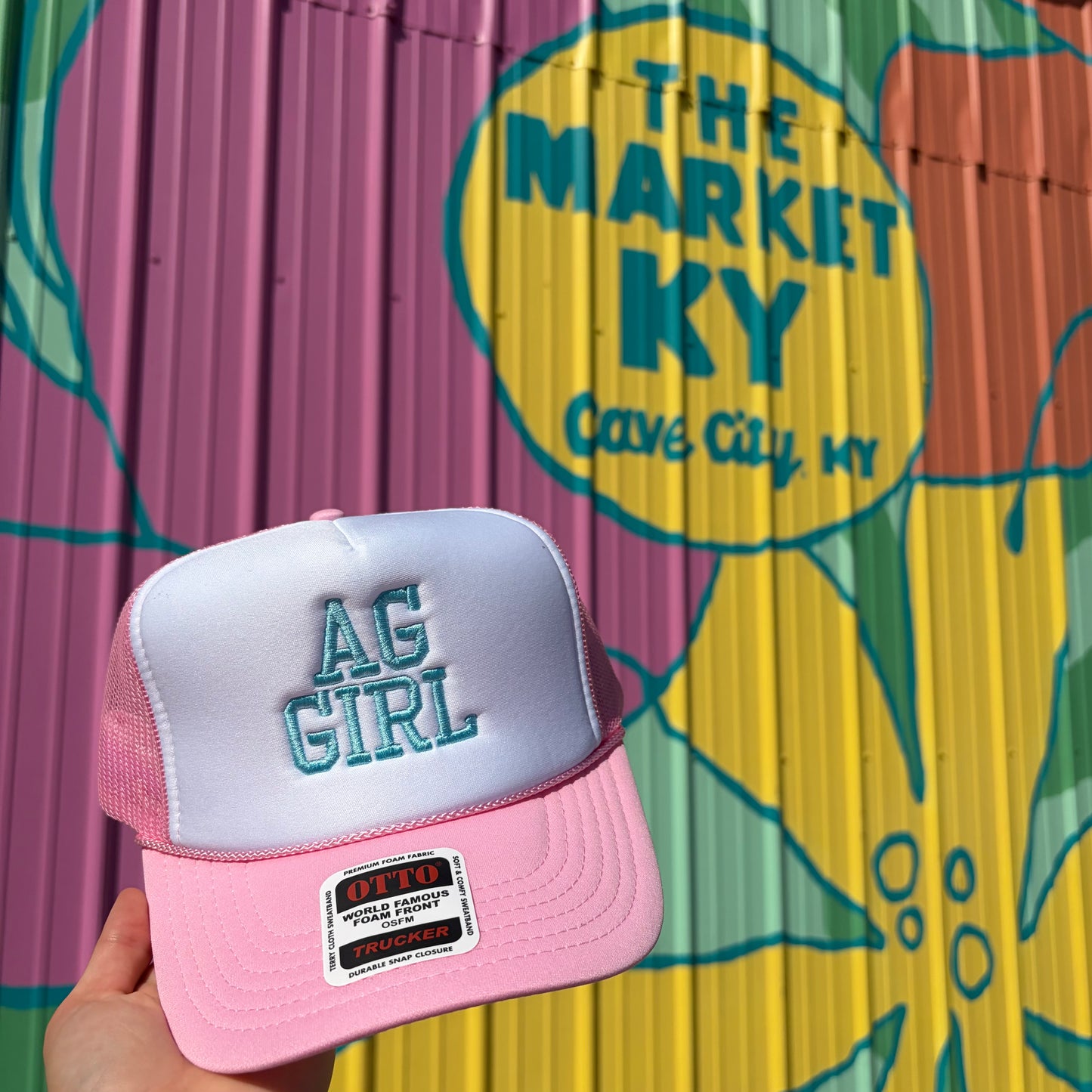 AG Girl Embroidered Foam Trucker Hat- Pink/Teal