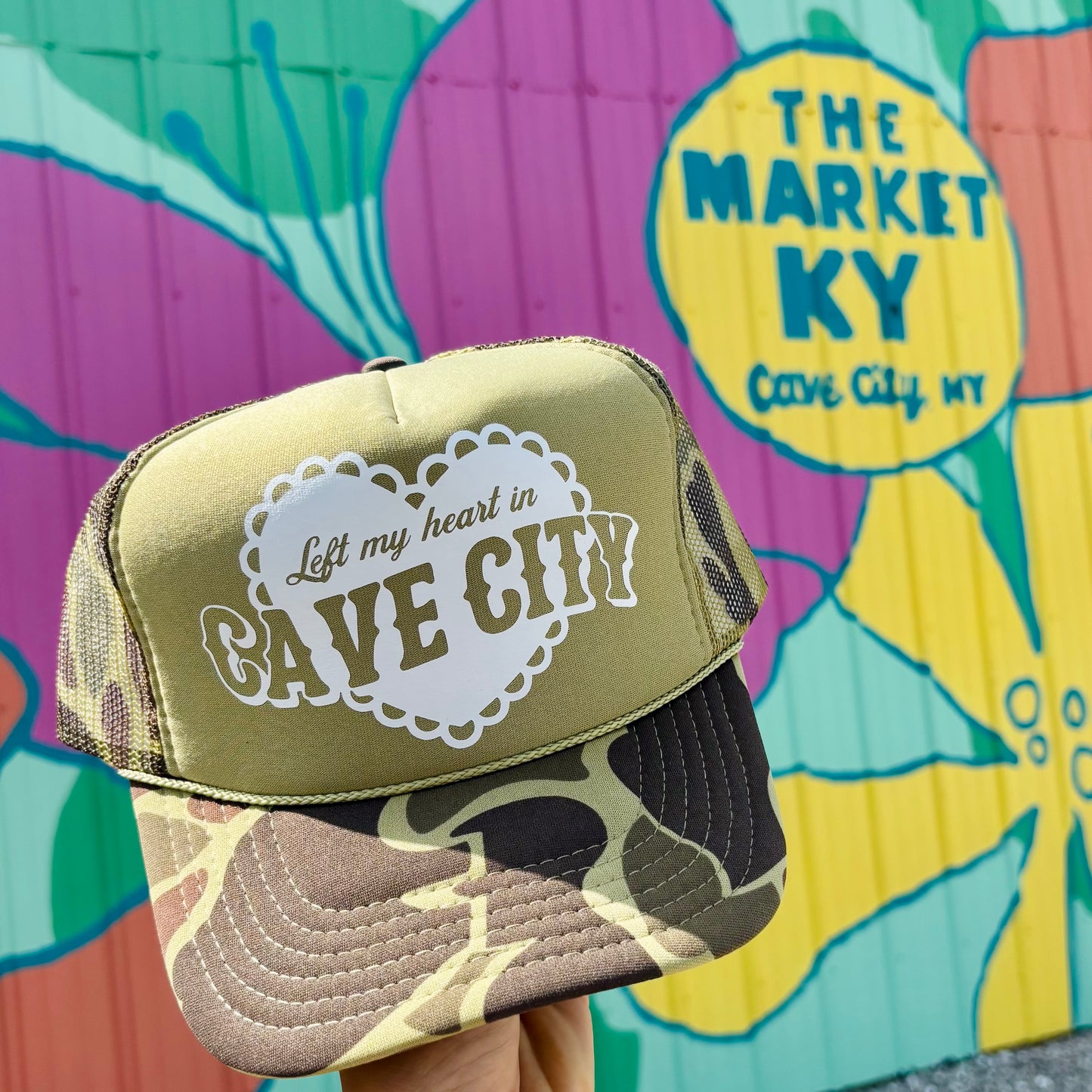 Left My Heart in Cave City Trucker Hat- Camo
