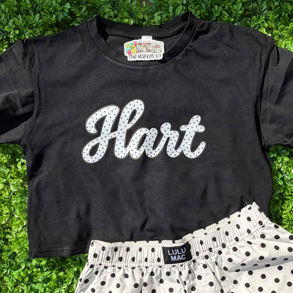 Hart Polka Dot Script Crop Tee - Black