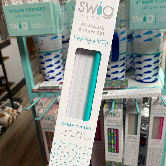 Swig Reusable Straw Set Clear + Aqua