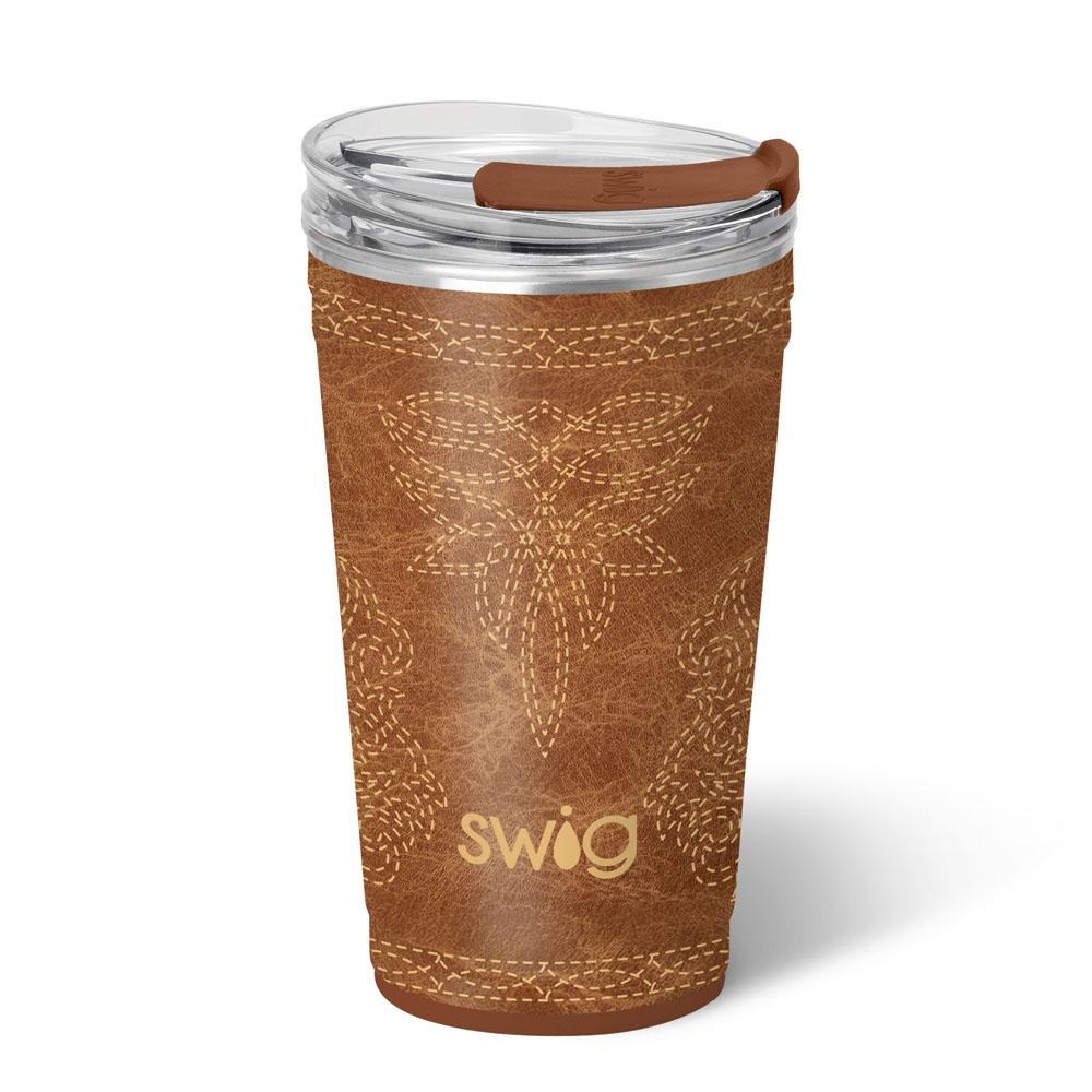 Saddle Stitch Cognac Swig Party Cup 24oz