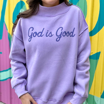 God Is Good Purple Mock Neck