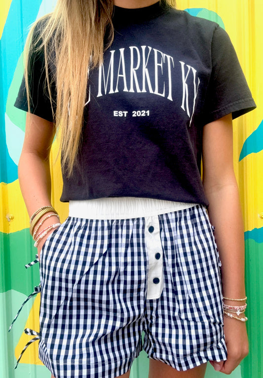 Lulu Mac Button Down Bow Gingham Short- Black