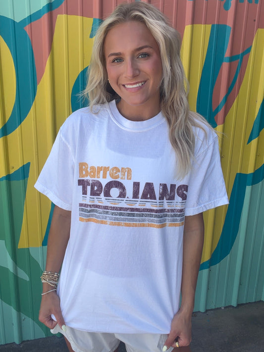Retro Barren Trojans Comfort Colors Tee - White (Youth & Adult)